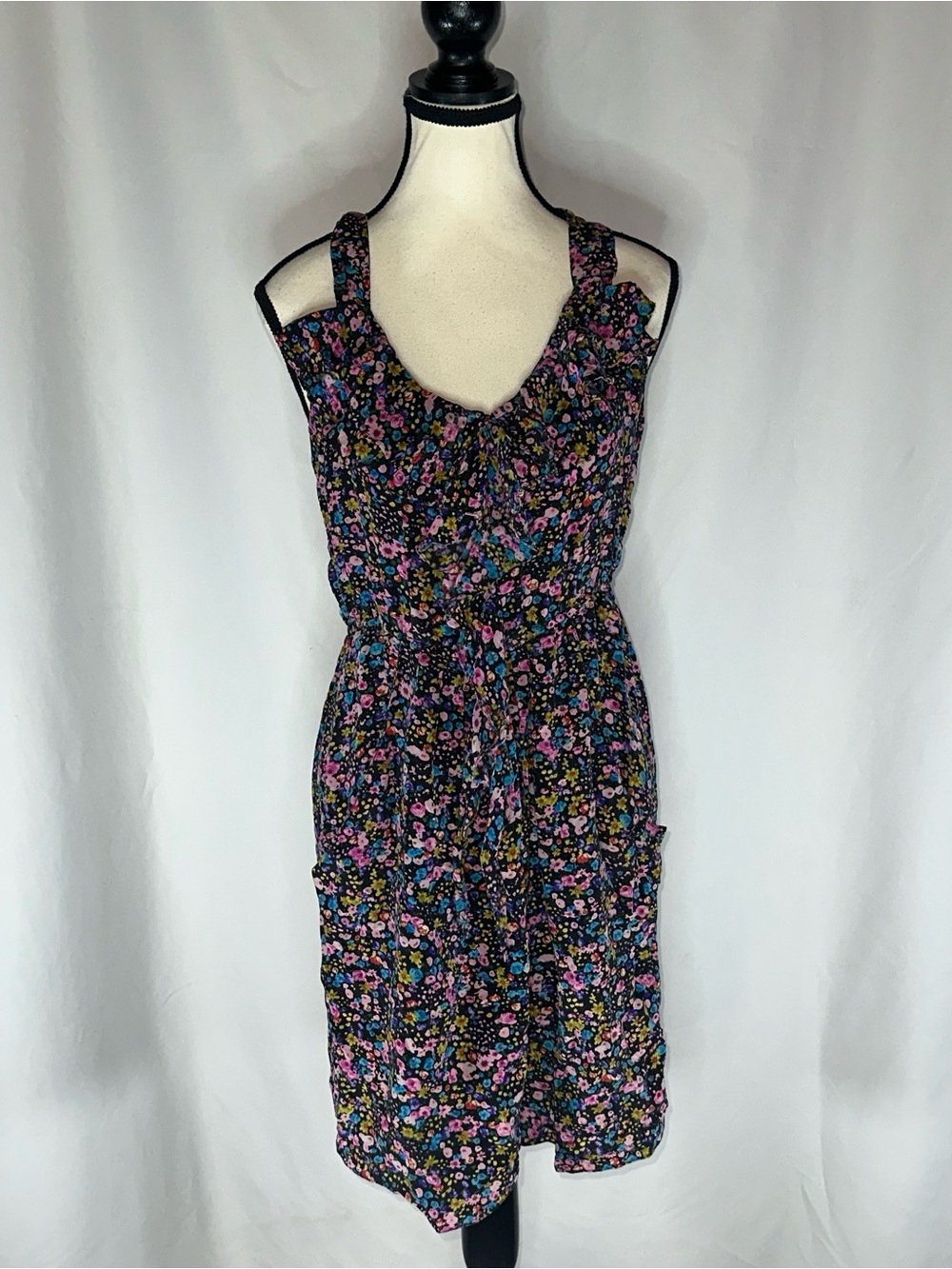 Rebecca Taylor 100% Silk Flower Print Dress S Racerback Boho Whimsigoth